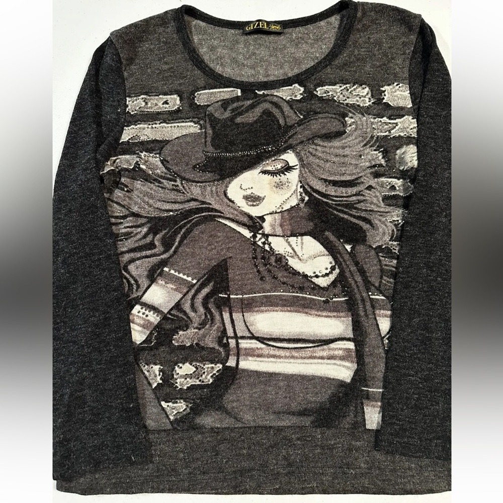 Vintage Gizel Beaded Sweater Double Sided Long Sleeve Size L